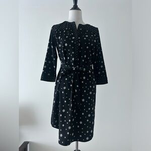 Loft XS Black 3/4 sleeve shirt Dress with White Pattern and belt
